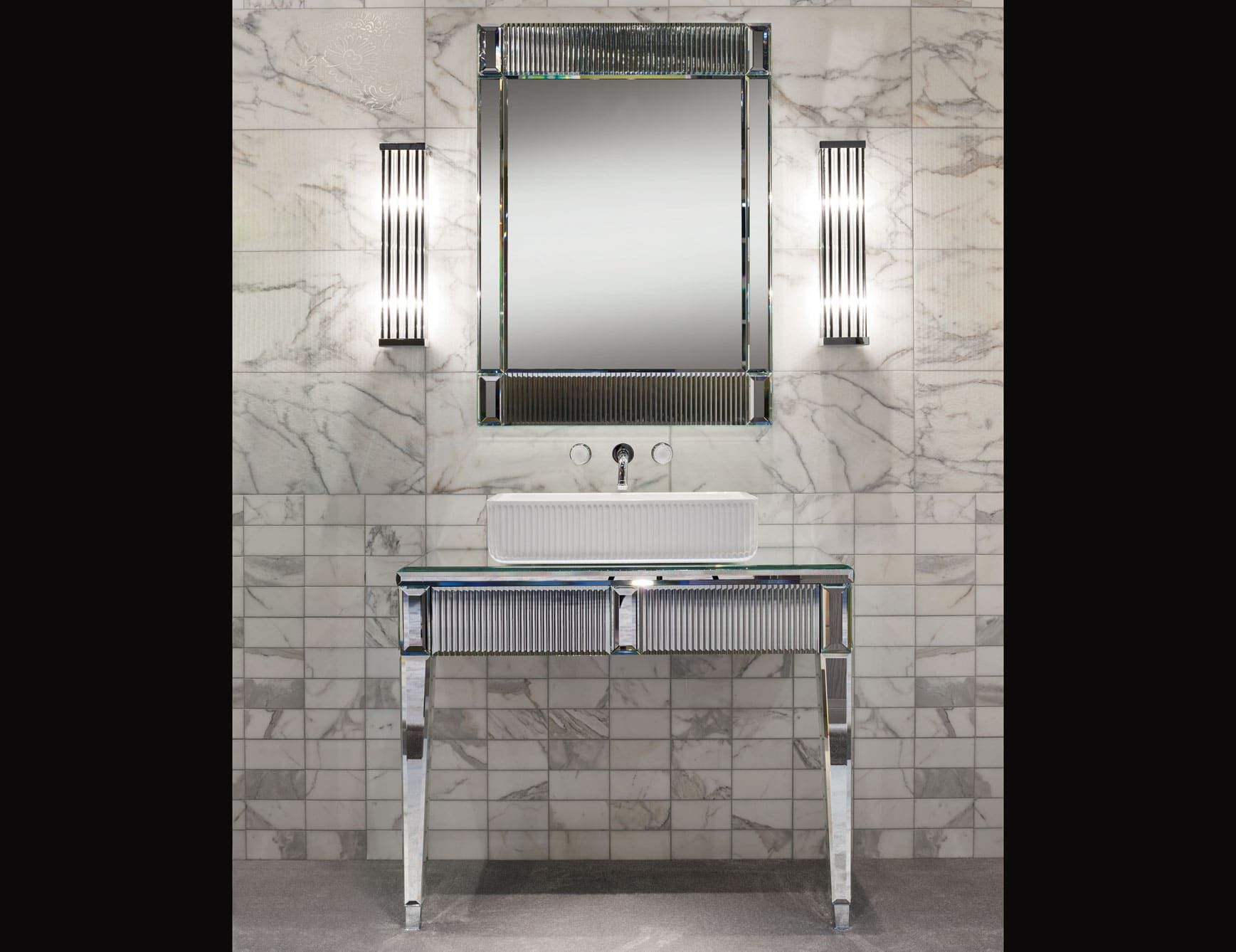 Rialto contemporary Italian bathroom vanity with chrome mirrored glass