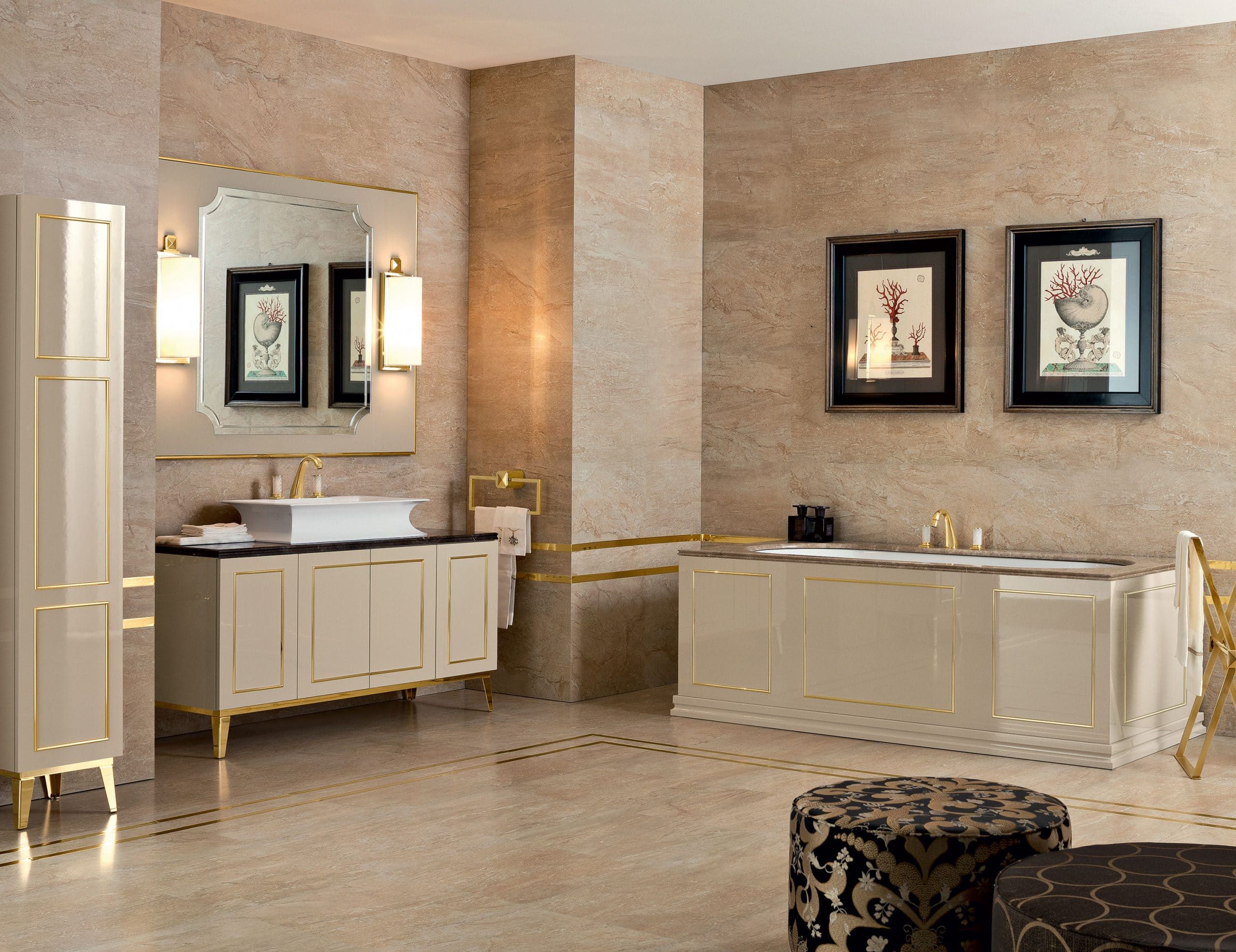 Rivoli contemporary Italian bathroom vanity with gold lacquered wood