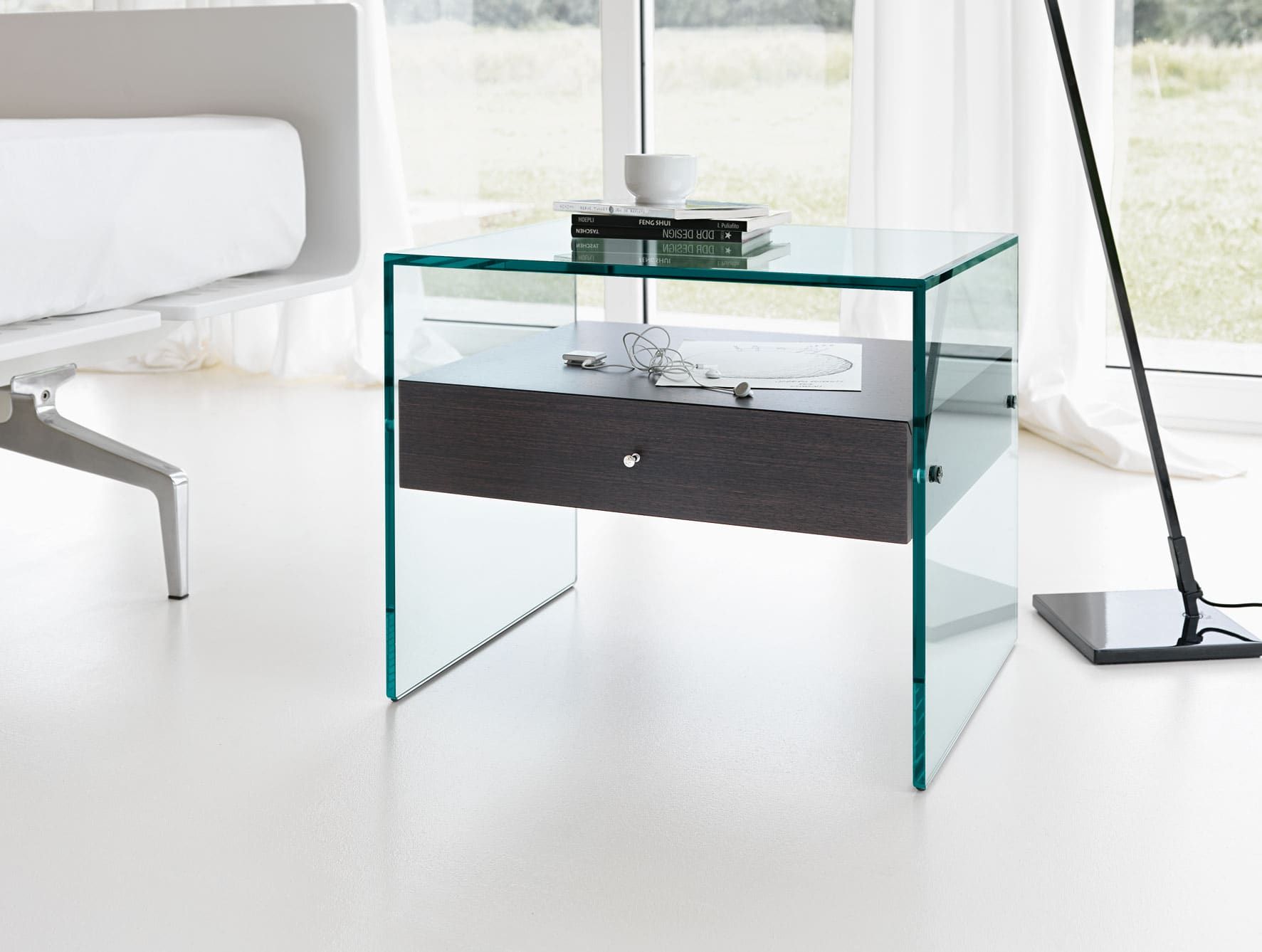 Secret contemporary Italian nightstand with clear glass