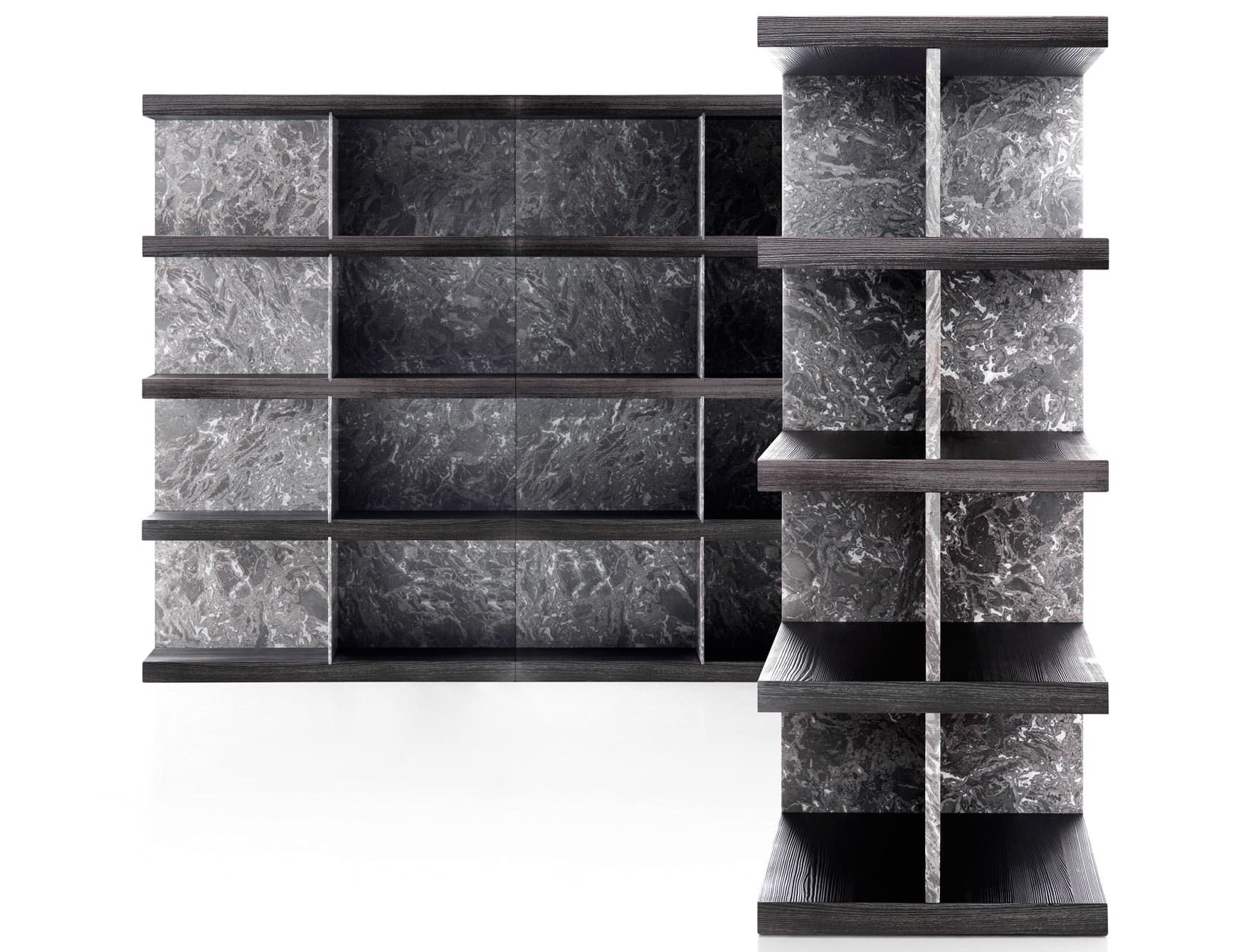 Shiro contemporary Italian bookcase with grey Grigio St. Marie marble