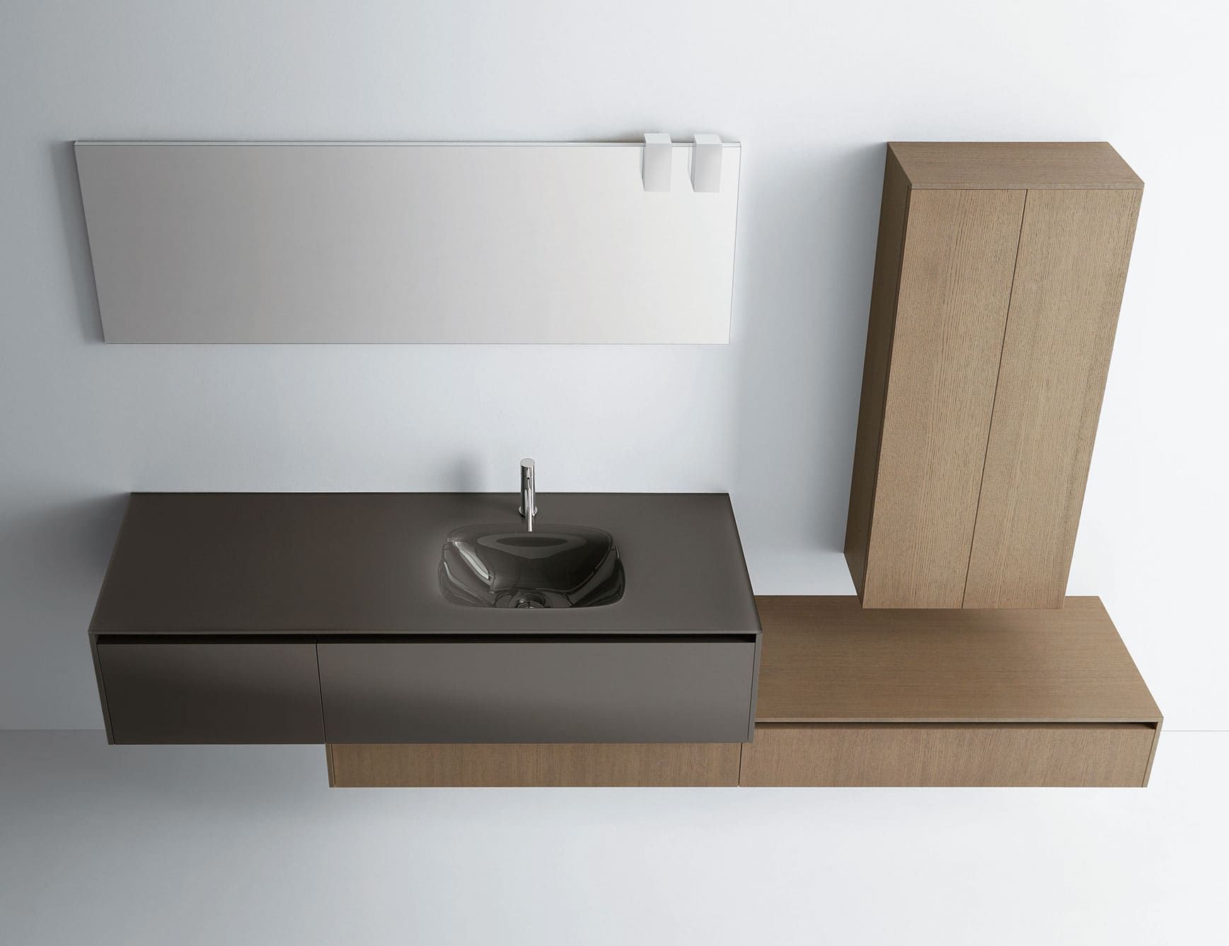 Sintesi contemporary Italian bathroom vanity with brown glossy lacquered wood