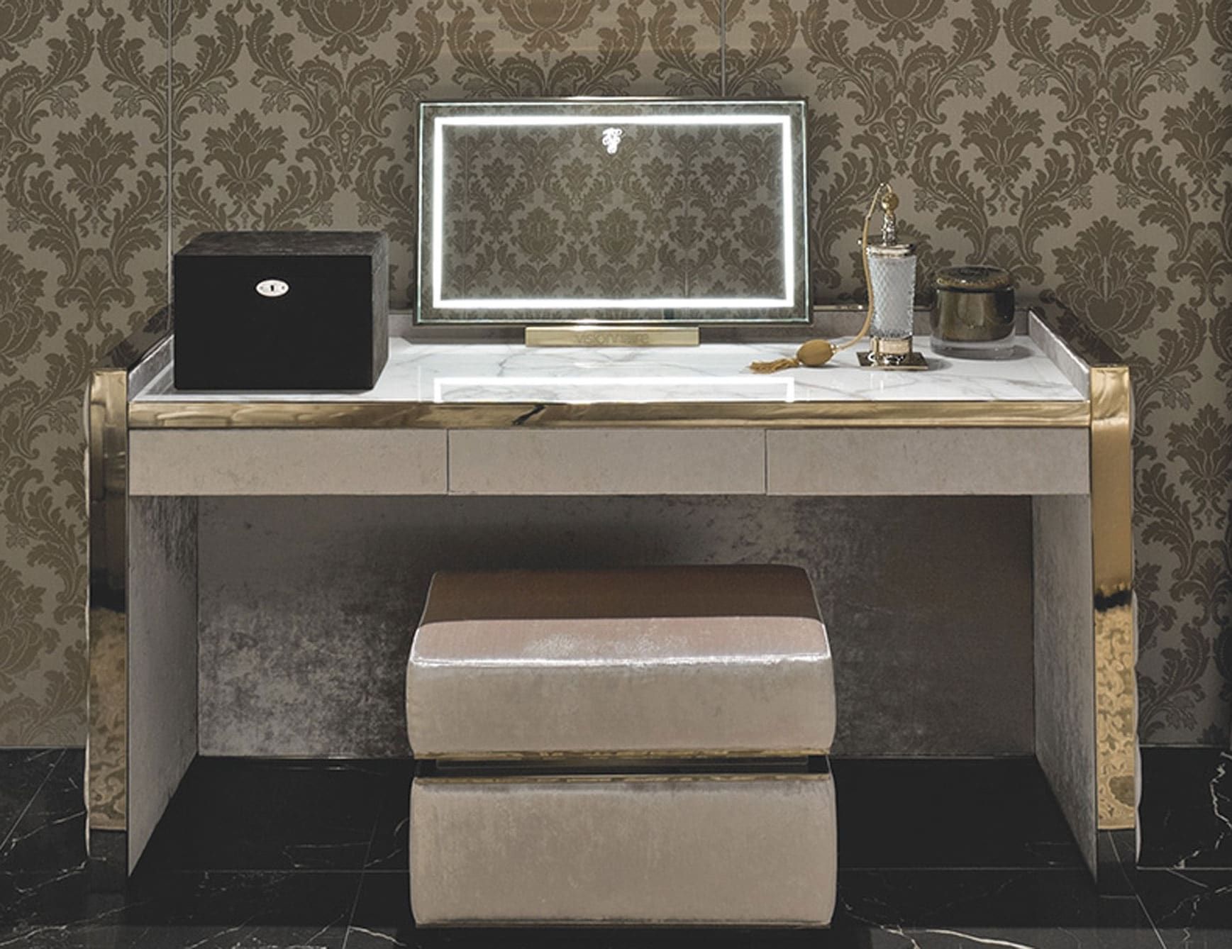 Titania modern luxury vanity table with cream leather