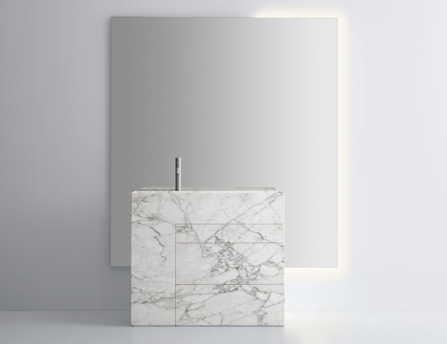 Touch contemporary Italian bathroom vanity with white Arabescato marble
