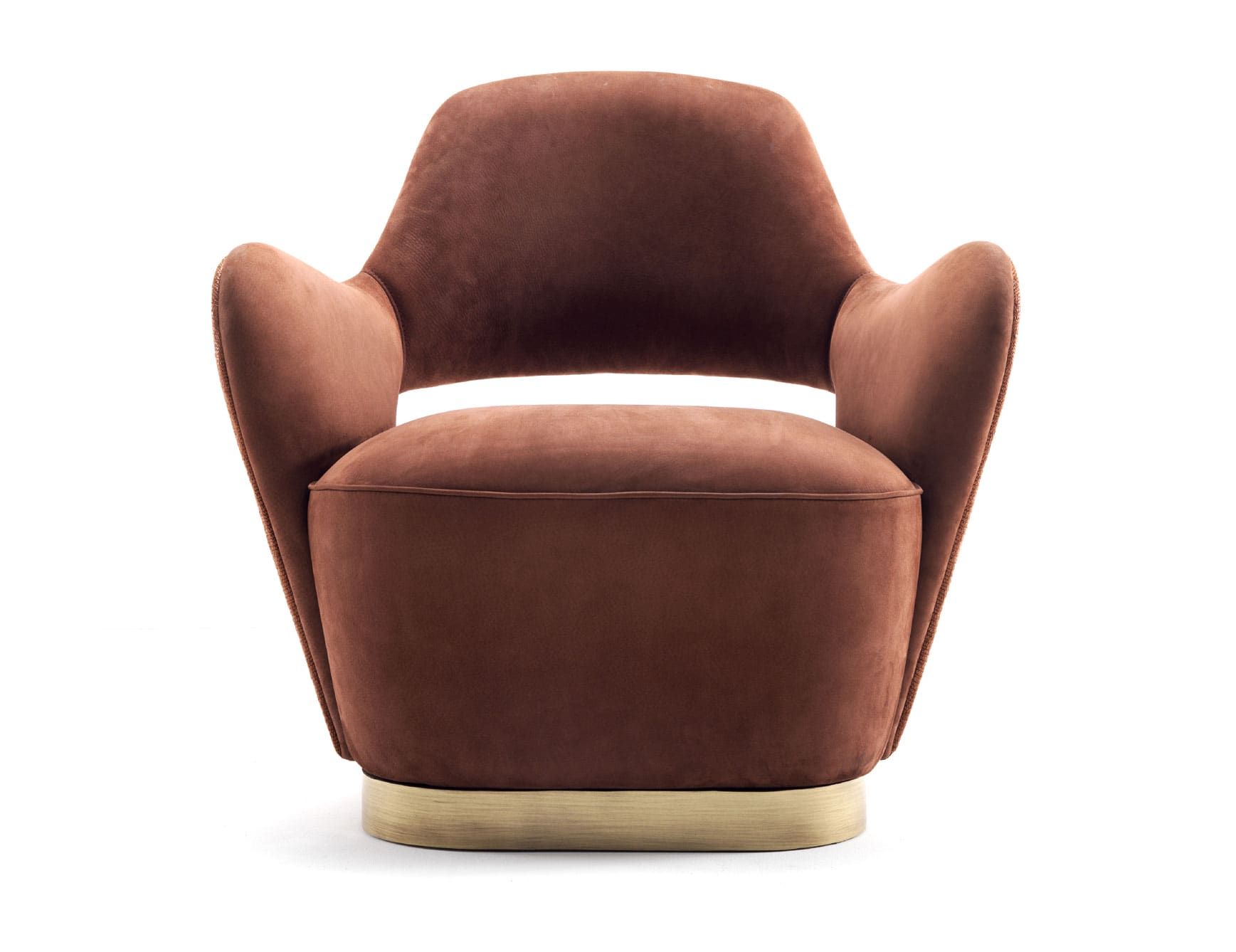 Valerie modern Italian swivel chair with orange leather