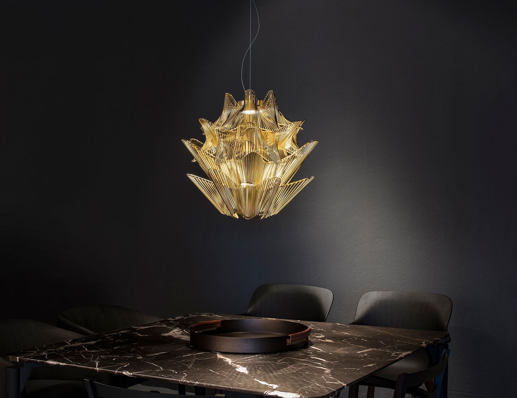 MoirÈ contemporary Italian hanging light with gold metal